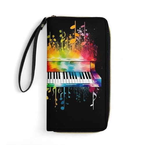 QWJKM Bunte Geldbörse aus Leder mit Klaviertastatur, für Herren und Damen, schmal, vertikal, lange Geldbörse mit Reißverschluss, Kartenhalter, weiß, 19,7 x 10,5 cm, weiß, 19.7x10.5cm von QWJKM