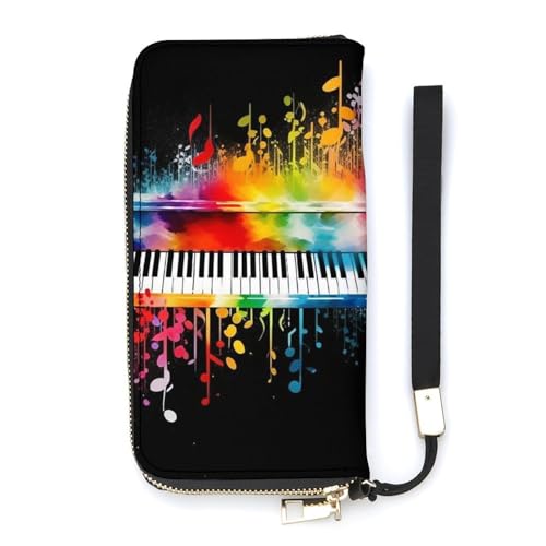 QWJKM Bunte Geldbörse aus Leder mit Klaviertastatur für Herren und Damen, schmal, vertikal, lange Geldbörse mit Reißverschluss, Kartenhalter, weiß, 20 x 10,5 cm, weiß, 20x10.5cm von QWJKM