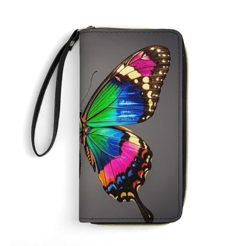 QWJKM Bunte Geldbörse aus Leder mit großem Schmetterling, für Herren und Damen, schmal, vertikal, lange Geldbörse mit Reißverschluss, Kartenhalter, weiß, 19,7 x 10,5 cm, weiß, 19.7x10.5cm von QWJKM