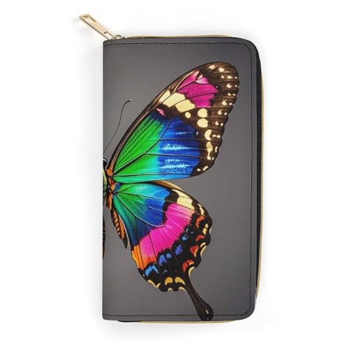 QWJKM Bunte Geldbörse aus Leder mit großem Schmetterling, für Herren und Damen, schmal, vertikal, lange Geldbörse mit Reißverschluss, Kartenhalter, weiß, 19,7 x 10,5 cm, weiß, 19.7x10.5cm von QWJKM