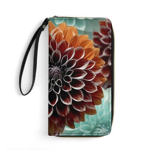 QWJKM Dahlia Geldbörse aus Leder mit Blumenmuster, für Herren und Damen, schmal, vertikal, lang, mit Reißverschluss, Kartenhalter, weiß, 19,7 x 10,5 cm, weiß, 19.7x10.5cm von QWJKM