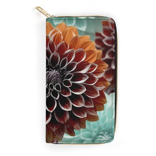QWJKM Dahlia Geldbörse aus Leder mit Blumenmuster, für Herren und Damen, schmal, vertikal, lang, mit Reißverschluss, Kartenhalter, weiß, 19,7 x 10,5 cm, weiß, 19.7x10.5cm von QWJKM