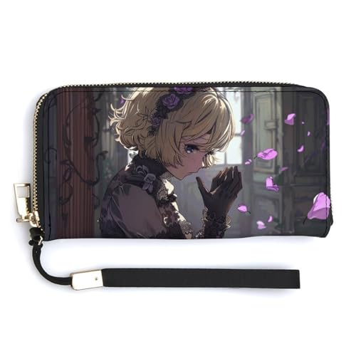 QWJKM Damen-Geldbörse aus Leder mit kurzem Haar, Uni, schlankes Muster, lange Geldbörsen, Kartenhalter mit Reißverschluss, weiß, 20 x 10,5 cm, weiß, 20.0*10.5cm von QWJKM