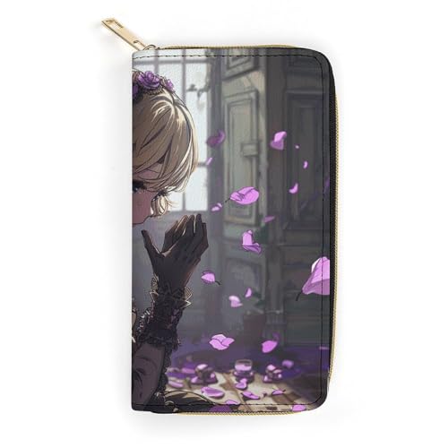 QWJKM Damen-Geldbörse aus Leder mit kurzem Haar, schmal, vertikal, lange Geldbörse mit Reißverschluss, Kartenhalter, weiß, 19,7 x 10,5 cm, weiß, 19.7x10.5cm von QWJKM