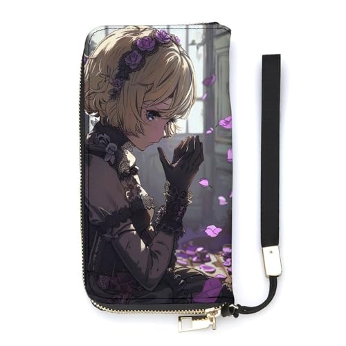 QWJKM Damen-Geldbörse aus Leder mit kurzem Haar, schmal, vertikal, lange Geldbörse mit Reißverschluss, Kartenhalter, weiß, 20 x 10,5 cm, weiß, 20x10.5cm von QWJKM