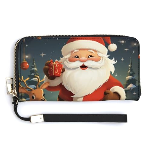 QWJKM Damen-Geldbörse mit Weihnachtsmann-Motiv, Leder, schmales Muster, lange Geldbörsen, Kartenhalter mit Reißverschluss, weiß, 20 x 10,5 cm, weiß, 20.0*10.5cm von QWJKM