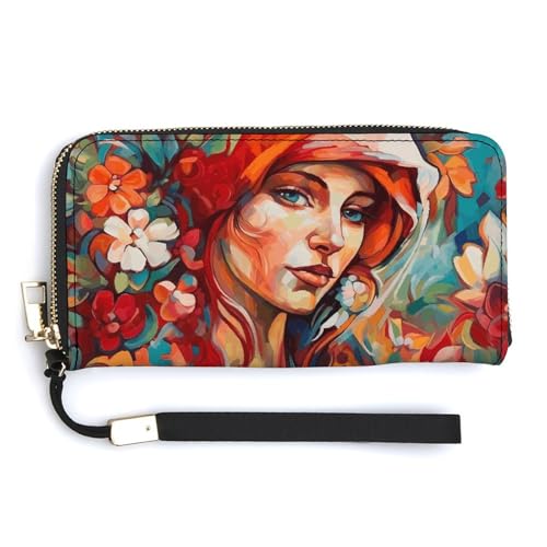 QWJKM Damen-Geldbörse mit rotem Kopftuch, Leder, Uni, schlankes Muster, lange Geldbörsen, Kartenhalter mit Reißverschluss, weiß, 20 x 10,5 cm, weiß, 20.0*10.5cm von QWJKM