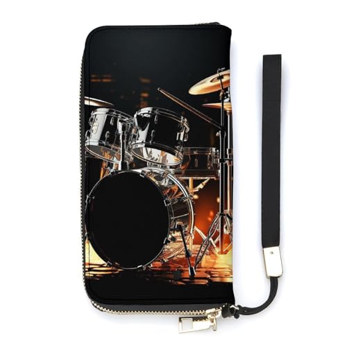 QWJKM Drummer Geldbörse aus Leder für Herren und Damen, schmal, vertikal, lange Geldbörse mit Reißverschluss, Kartenhalter, weiß, 20 x 10,5 cm, weiß, 20x10.5cm von QWJKM