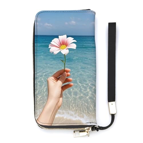 QWJKM Eine Geldbörse aus Leder mit Blumenmuster für Herren und Damen, schmal, vertikal, lange Geldbörse mit Reißverschluss, Kartenhalter, weiß, 20 x 10,5 cm, weiß, 20x10.5cm von QWJKM