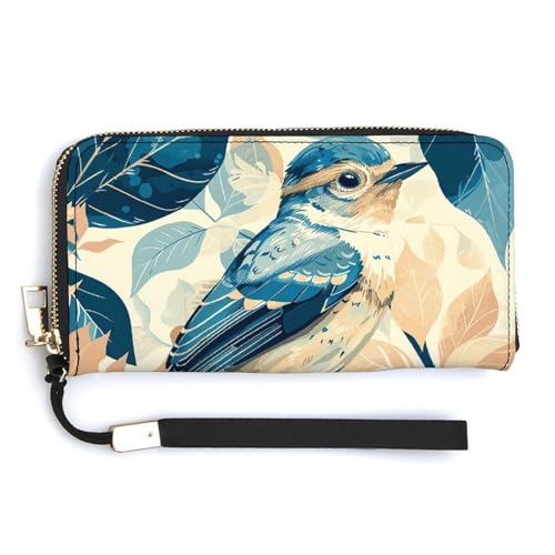 QWJKM Eine schöne Geldbörse aus Vogel aus Leder, Uni, schlankes Muster, lange Geldbörsen, Kartenhalter mit Reißverschluss, weiß, 20 x 10,5 cm, weiß, 20.0*10.5cm von QWJKM