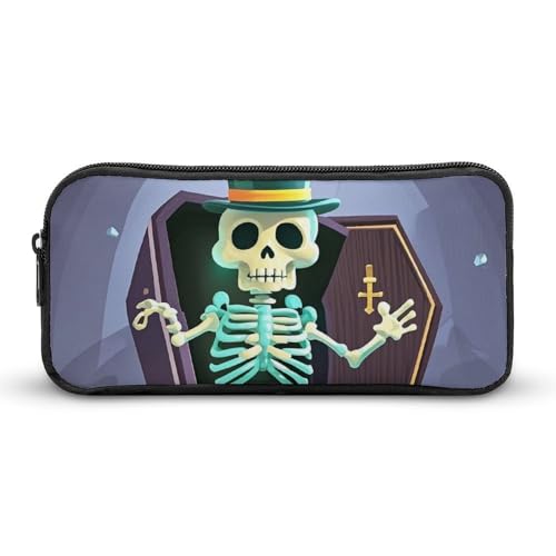 QWJKM Federmäppchen für Männer und Frauen, Sarg-Skelett-Skelett-Bleistifttasche, tragbares Federmäppchen, personalisierter Stifthalter, ästhetischer Stiftehalter, Stiftebox, Schreibtisch-Organizer für von QWJKM