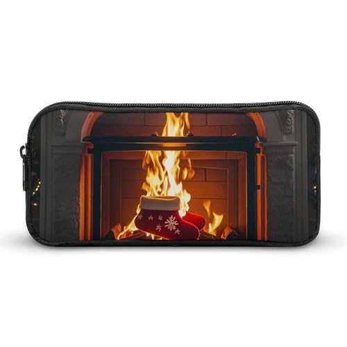 QWJKM Federmäppchen für Männer und Frauen, The Firelight Reflects Weihnachts-Federmäppchen, tragbares Federmäppchen, personalisierter Stifthalter, ästhetische Stifte-Tasche, Stiftebox, von QWJKM