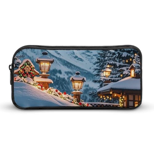 QWJKM Federmäppchen für Männer und Frauen, Weihnachts-Schneedach, tragbares Federmäppchen, personalisierter Stifthalter, ästhetisches Stifteetui, Stiftebox, Schreibtisch-Organizer für Büro, weiß, von QWJKM