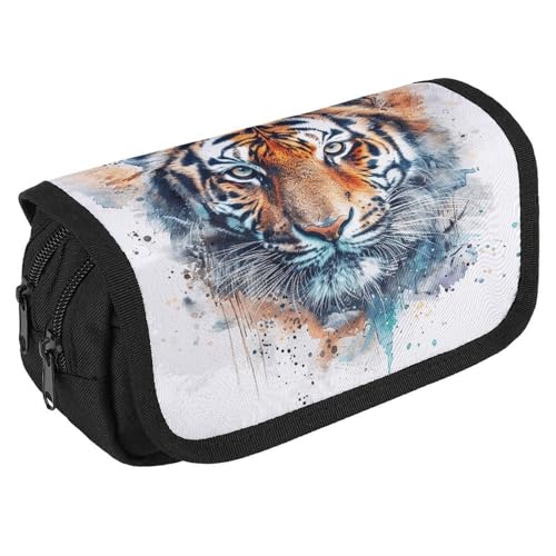 QWJKM Federmäppchen für Männer und Frauen, Zeichnung eines Tigergesichts, personalisierter Stifthalter, großes Fassungsvermögen, ästhetische Stifttasche, niedlicher Schreibtisch-Organizer für von QWJKM