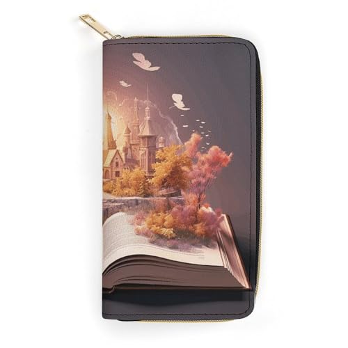 QWJKM Foto-Collage, Querformat, Leder, für Herren und Damen, schmal, vertikal, lange Geldbörse mit Reißverschluss, Kartenhalter, weiß, 19,7 x 10,5 cm, weiß, 19.7x10.5cm von QWJKM