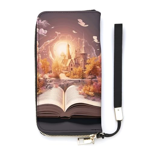 QWJKM Foto-Collage, Querformat, Leder, für Herren und Damen, schmal, vertikal, lange Geldbörse mit Reißverschluss, Kartenhalter, weiß, 20 x 10,5 cm, weiß, 20x10.5cm von QWJKM