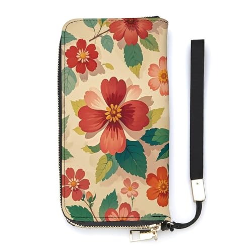 QWJKM Gelbe Geldbörse aus Leder mit Blumenmuster, für Herren und Damen, schmal, vertikal, lange Geldbörse mit Reißverschluss, Kartenhalter, Weiß, 20 x 10,5 cm, weiß, 20x10.5cm von QWJKM