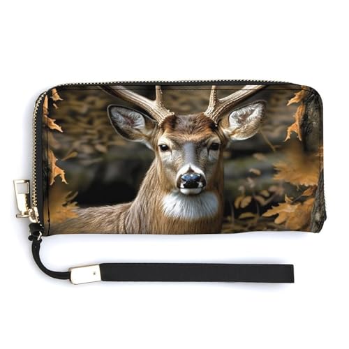 QWJKM Geldbörse aus Leder mit Camouflage-Hirschmotiv, Uni, schlankes Muster, lange Geldbörsen, Kartenhalter mit Reißverschluss, weiß, 20 x 10,5 cm, weiß, 20.0*10.5cm von QWJKM