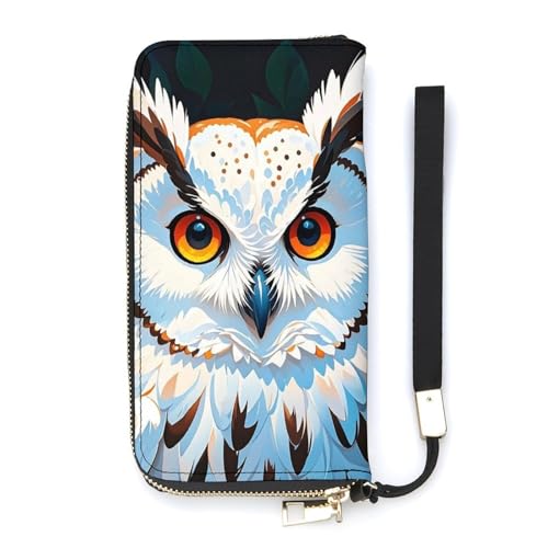 QWJKM Geldbörse aus Leder mit Eulen-Motiv, für Herren und Damen, schmal, vertikal, lange Geldbörse mit Reißverschluss, Kartenhalter, Weiß, 20 x 10,5 cm, weiß, 20x10.5cm von QWJKM