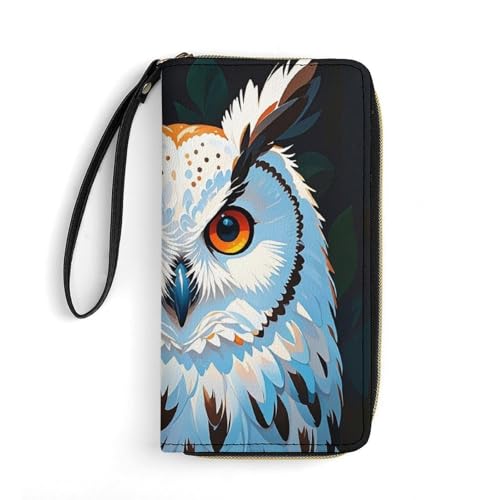 QWJKM Geldbörse aus Leder mit Eulen-Motiv, für Herren und Damen, schmal, vertikal, lange Geldbörse mit Reißverschluss, Kartenhalter, weiß, 19,7 x 10,5 cm, weiß, 19.7x10.5cm von QWJKM