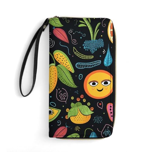 QWJKM Geldbörse aus Leder mit Früchten und Schmetterlingen für Herren und Damen, schmal, vertikal, lange Geldbörse mit Reißverschluss, Kartenhalter, weiß, 19,7 x 10,5 cm, weiß, 19.7x10.5cm von QWJKM