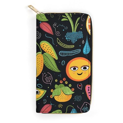 QWJKM Geldbörse aus Leder mit Früchten und Schmetterlingen für Herren und Damen, schmal, vertikal, lange Geldbörse mit Reißverschluss, Kartenhalter, weiß, 19,7 x 10,5 cm, weiß, 19.7x10.5cm von QWJKM