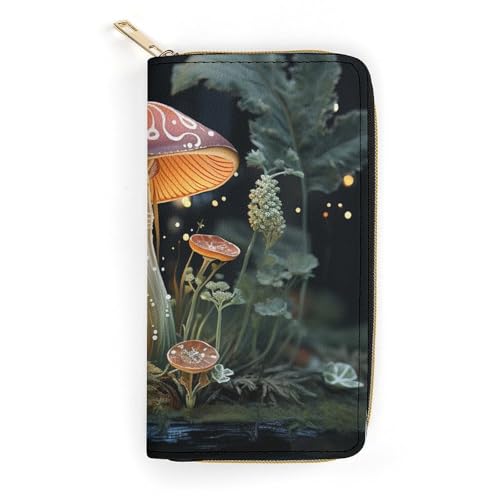 QWJKM Geldbörse aus Leder mit Schmetterlingspilz für Herren und Damen, schmal, vertikal, lange Geldbörse mit Reißverschluss, Kartenhalter, weiß, 19,7 x 10,5 cm, weiß, 19.7x10.5cm von QWJKM