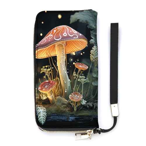 QWJKM Geldbörse aus Leder mit Schmetterlingspilz für Herren und Damen, schmal, vertikal, lange Geldbörse mit Reißverschluss, Kartenhalter, weiß, 20 x 10,5 cm, weiß, 20x10.5cm von QWJKM