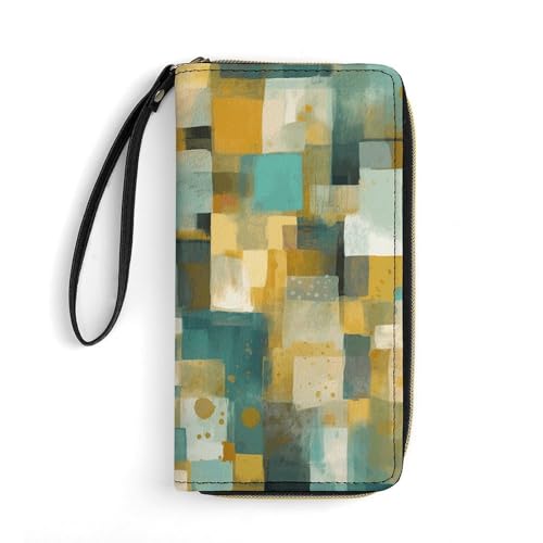 QWJKM Gouache-Geldbörse aus Leder für Herren und Damen, schmal, vertikal, lange Geldbörse mit Reißverschluss, Kartenhalter, weiß, 19,7 x 10,5 cm, weiß, 19.7x10.5cm von QWJKM