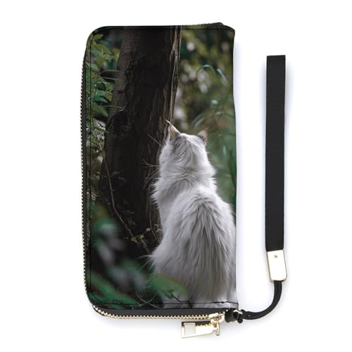 QWJKM Graue Geldbörse aus Leder für Herren und Damen, schmal, vertikal, lange Geldbörse mit Reißverschluss, Kartenhalter, weiß, 20 x 10,5 cm, weiß, 20x10.5cm von QWJKM