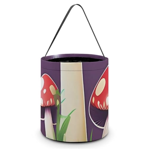 QWJKM Halloween Süßigkeitenbeutel mit Griffen, magischer roter Pilz, Halloween-Tragetasche, Süßigkeiteneimer, Tragetasche, Halloween-Süßigkeitentüten für Halloween-Party, 20 x 21 cm, Weiß, 20 x 21 cm, von QWJKM