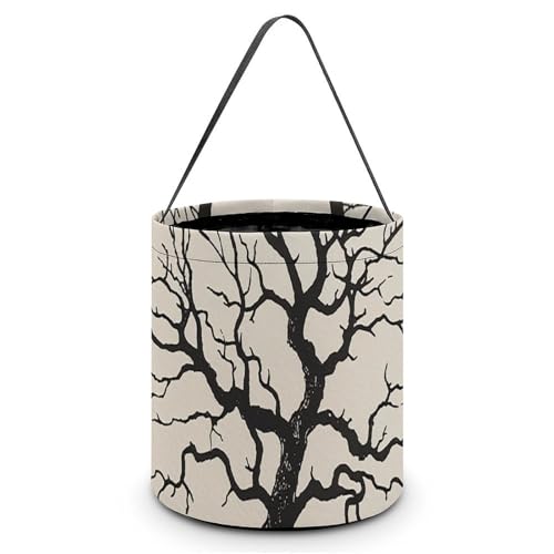 QWJKM Halloween-Taschen mit Griffen, Baum ohne Blätter, Halloween-Tragetasche, Süßigkeiteneimer, für Halloween-Party, 20 x 21 cm, Weiß, 20 x 21 cm, weiß, 7.9x8.3 Inches von QWJKM