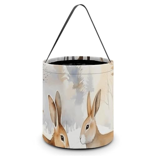 QWJKM Halloween-Taschen mit Griffen, Kaninchen im Wald, Halloween-Tragetasche, Süßigkeiteneimer, Halloween-Süßigkeitentüten für Halloween-Party, 20 x 21 cm, Weiß, 20 x 21 cm, weiß, 7.9x8.3 Inches von QWJKM