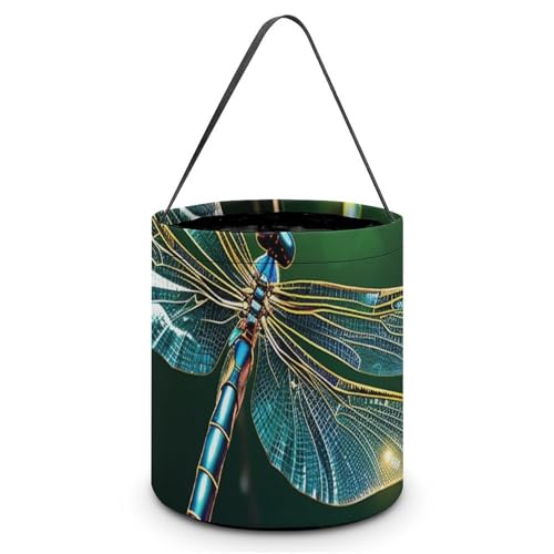 QWJKM Halloween-Taschen mit Griffen, Libellen-Grün, Halloween-Tragetasche, Süßigkeiten-Eimer, für Halloween-Party, 20 x 21 cm, Weiß, 20 x 21 cm, weiß, 7.9x8.3 Inches von QWJKM