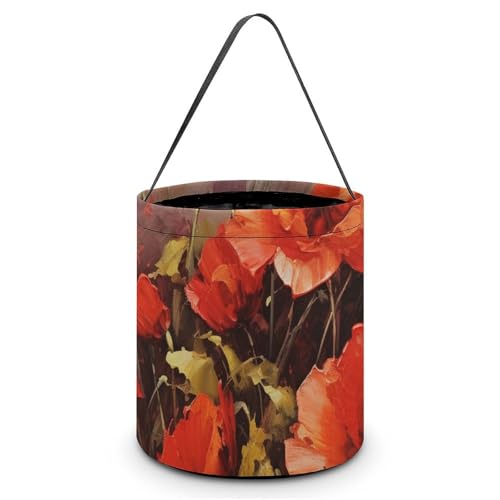 QWJKM Halloween-Taschen mit Griffen, Ölgemälde, rote Blume, Halloween-Tragetasche, Süßigkeiten-Eimer, für Halloween-Party, 20 x 21 cm, Weiß, 20 x 21 cm, weiß, 7.9x8.3 Inches von QWJKM