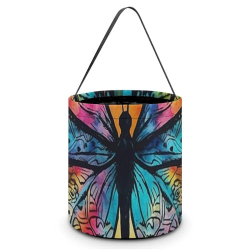 QWJKM Halloween-Taschen mit Griffen, Schmetterlings-Motiv, Batikfärbung, Halloween-Tragetasche, Süßigkeiten-Eimer, Tragetasche, Halloween-Süßigkeitentüten für Halloween-Party, 20 x 21 cm, Weiß, 20 x von QWJKM