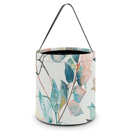 QWJKM Halloween-Taschen mit Griffen, blau-grüne Blätter, Halloween-Tragetasche, Süßigkeiten-Eimer, für Halloween-Party, 20 x 21 cm, Weiß, 20 x 21 cm, weiß, 7.9x8.3 Inches von QWJKM