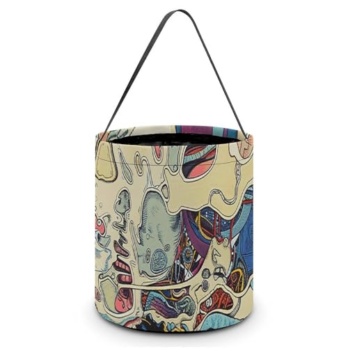 QWJKM Halloween-Taschen mit Griffen, bunte Hundemalerei, Halloween-Tragetasche, Süßigkeitenbeutel, Süßigkeitentüten für Halloween-Party, 20 x 21 cm, Weiß, 20 x 21 cm, weiß, 7.9x8.3 Inches von QWJKM