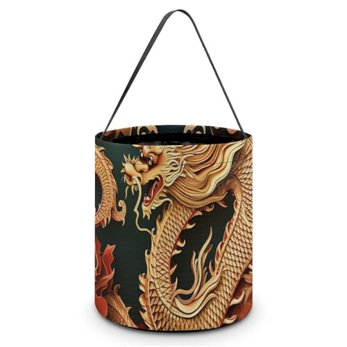 QWJKM Halloween-Taschen mit Griffen, chinesischer Hintergrund, Halloween-Tragetasche, Süßigkeiten-Eimer, Halloween-Süßigkeitentüten für Halloween-Party, 20 x 21 cm, Weiß, 20 x 21 cm, weiß, 7.9x8.3 von QWJKM