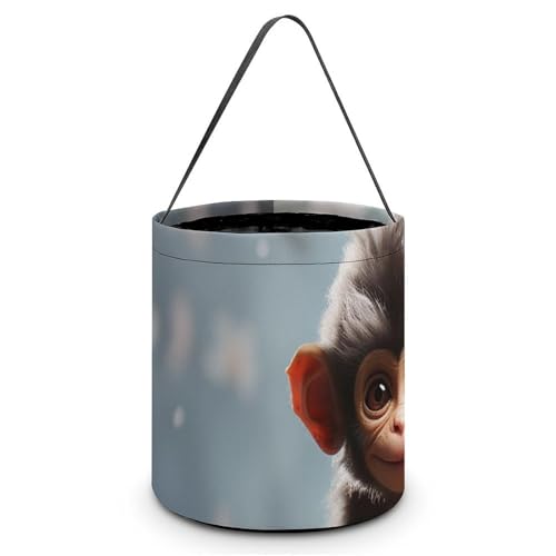 QWJKM Halloween-Taschen mit Griffen, niedlicher Affe, Halloween-Tragetasche, Süßigkeiten-Eimer, für Halloween-Party, 20 x 21 cm, Weiß, 20 x 21 cm, weiß, 7.9x8.3 Inches von QWJKM