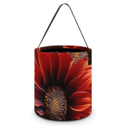 QWJKM Halloween-Taschen mit Griffen, rote Sonnenblume, Halloween-Tragetasche, Süßigkeiten-Eimer, für Halloween-Party, 20 x 21 cm, Weiß, 20 x 21 cm, weiß, 7.9x8.3 Inches von QWJKM