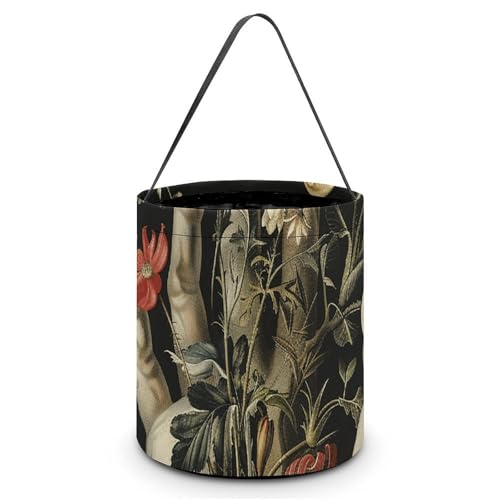 QWJKM Halloween-Taschen mit Griffen und Händen mit Blumen, Halloween-Tragetasche, Süßigkeiten-Eimer, für Halloween-Party, 20 x 21 cm, Weiß, 20 x 21 cm, weiß, 7.9x8.3 Inches von QWJKM