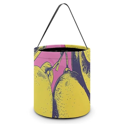 QWJKM Halloween-Tragetaschen mit Griffen, Zitronenmuster, Halloween-Tragetasche, Süßigkeiteneimer, für Halloween-Party, 20 x 21 cm, Weiß, 20 x 21 cm, weiß, 7.9x8.3 Inches von QWJKM