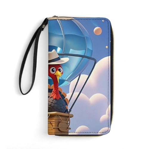 QWJKM Heißluftballon-Geldbörse aus Leder für Herren und Damen, schmal, vertikal, lange Geldbörse mit Reißverschluss, Kartenhalter, weiß, 19,7 x 10,5 cm, weiß, 19.7x10.5cm von QWJKM