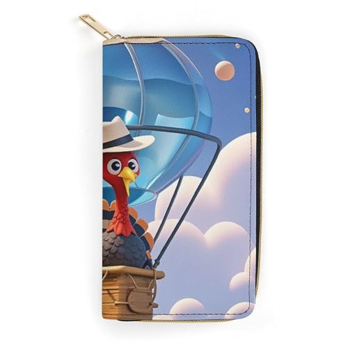 QWJKM Heißluftballon-Geldbörse aus Leder für Herren und Damen, schmal, vertikal, lange Geldbörse mit Reißverschluss, Kartenhalter, weiß, 19,7 x 10,5 cm, weiß, 19.7x10.5cm von QWJKM