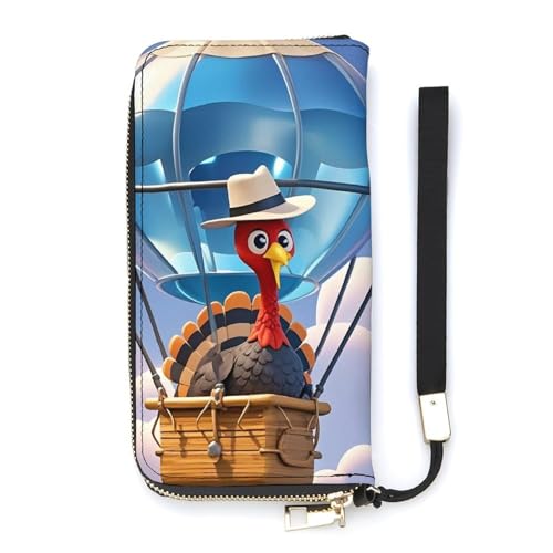 QWJKM Heißluftballon-Geldbörse aus Leder für Herren und Damen, schmal, vertikal, lange Geldbörse mit Reißverschluss, Kartenhalter, weiß, 20 x 10,5 cm, weiß, 20x10.5cm von QWJKM