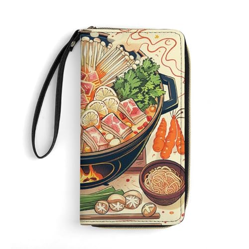 QWJKM Hot Pot Geldbörse aus Leder mit Cartoon-Muster, für Herren und Damen, schmal, vertikal, lang, mit Reißverschluss, Kartenhalter, weiß, 19,7 x 10,5 cm, weiß, 19.7x10.5cm von QWJKM