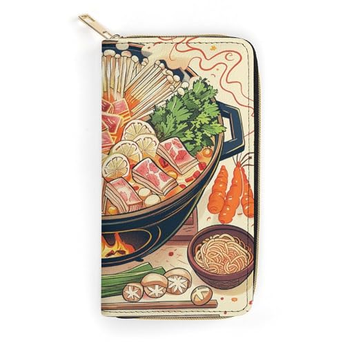 QWJKM Hot Pot Geldbörse aus Leder mit Cartoon-Muster, für Herren und Damen, schmal, vertikal, lang, mit Reißverschluss, Kartenhalter, weiß, 19,7 x 10,5 cm, weiß, 19.7x10.5cm von QWJKM