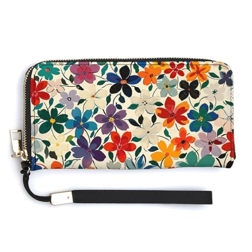 QWJKM Kleine Geldbörse aus Leder mit Blumenmuster, Uni, schlankes Muster, lange Geldbörsen, Kartenhalter mit Reißverschluss, weiß, 20 x 10,5 cm, weiß, 20.0*10.5cm von QWJKM