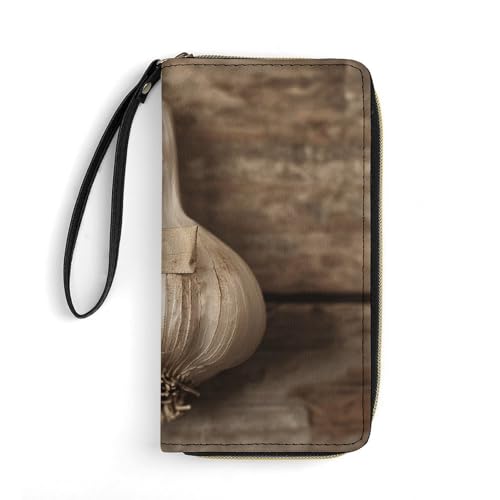 QWJKM Knoblauchzehen-Foto-Geldbörse aus Leder für Herren und Damen, schmal, vertikal, lange Geldbörse mit Reißverschluss, Kartenhalter, weiß, 19,7 x 10,5 cm, weiß, 19.7x10.5cm von QWJKM